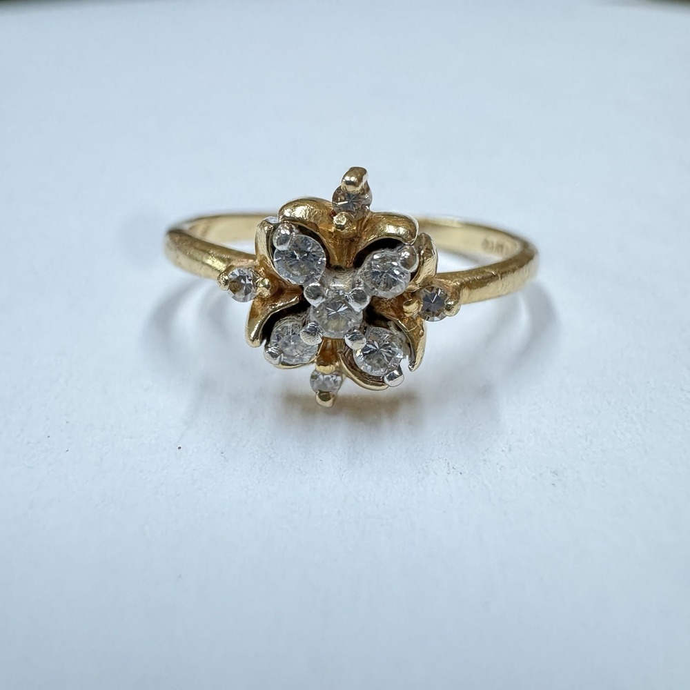 Vintage GARLAND 14KP Yellow Gold Diamond Flower Cluster Ring Size 4.5 14k 1.9G